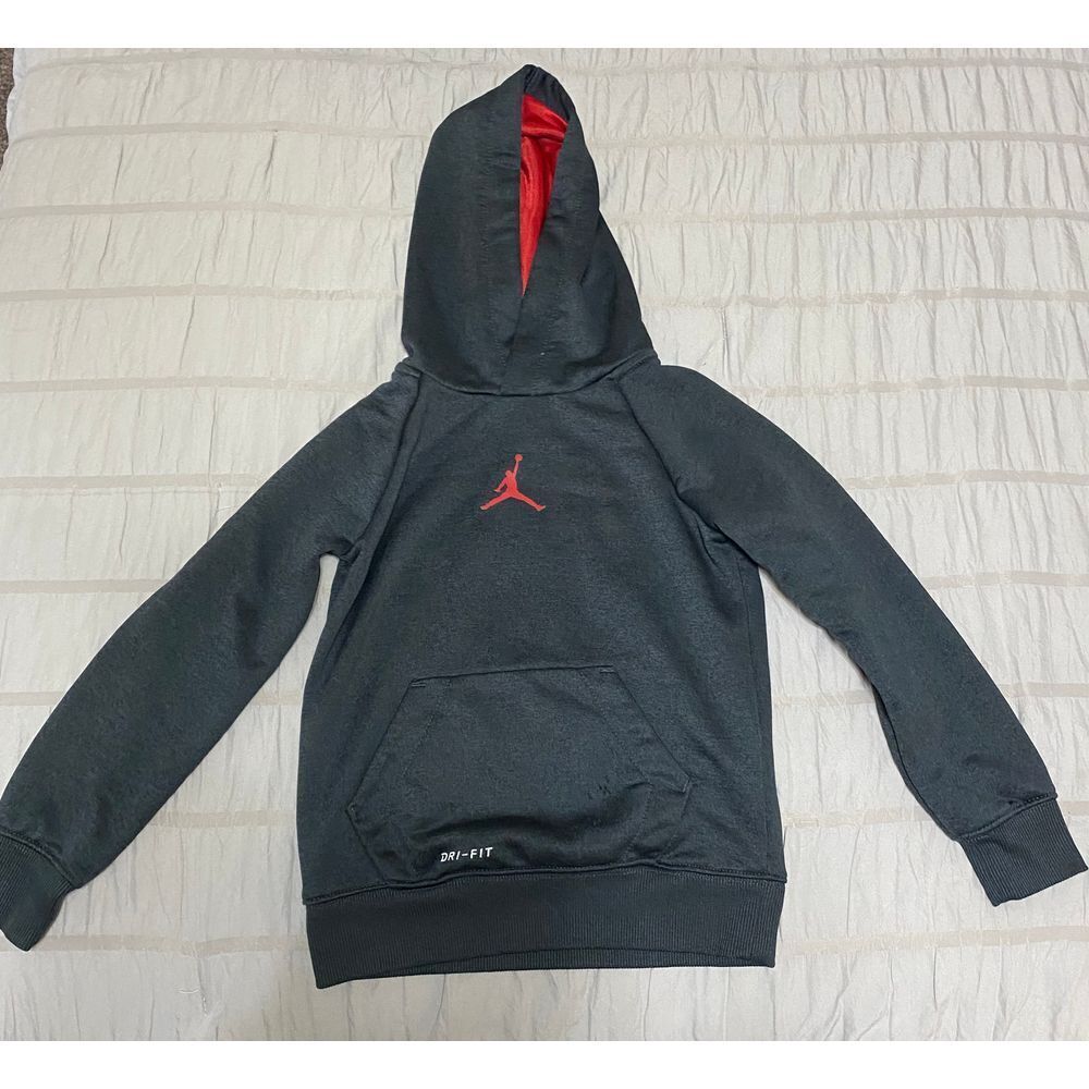 Boys Nike Air Jordan Therma-Fit Hoodie Sweatshirt L/S Pullover Sz S (4/5) Grey